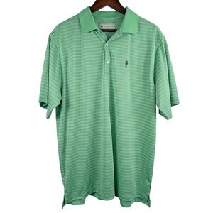Donald Ross Golf Polo Shirt L‎ Green White Stripes Logo Performance Active